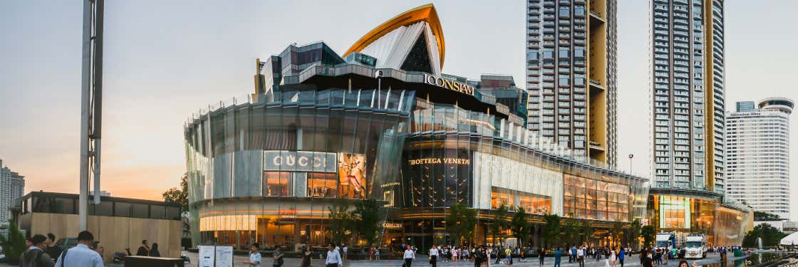 Aerial view of Icon Siam water front building in downtown Bangkok